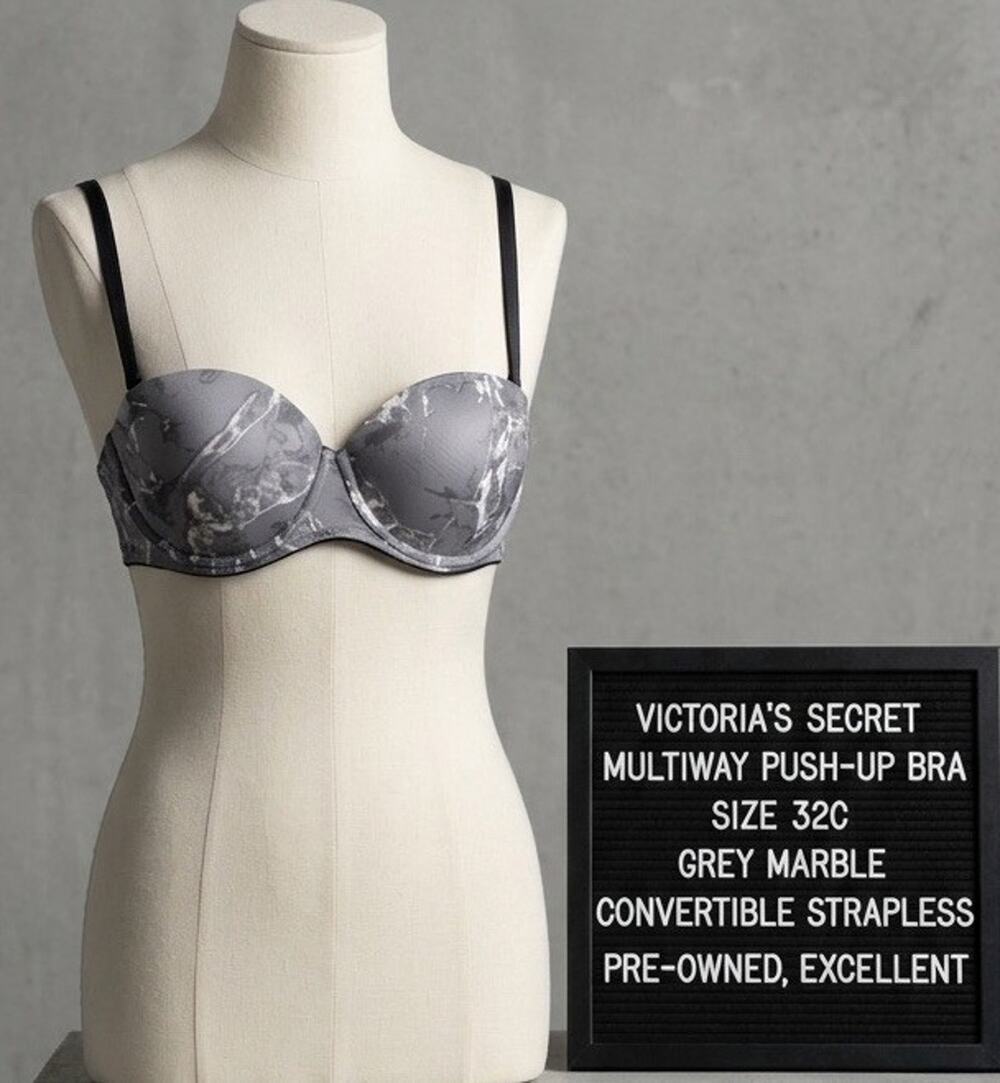Victoria's Secret Multiway Push-Up Bra 32C Grey Marble Convertible Strapless